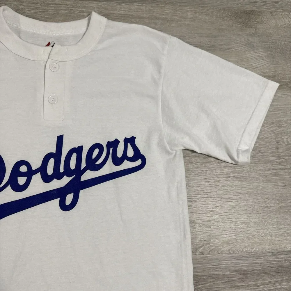 Los Angeles Dodgers Shirt Majestic Men’s Small White Henley MLB Baseball